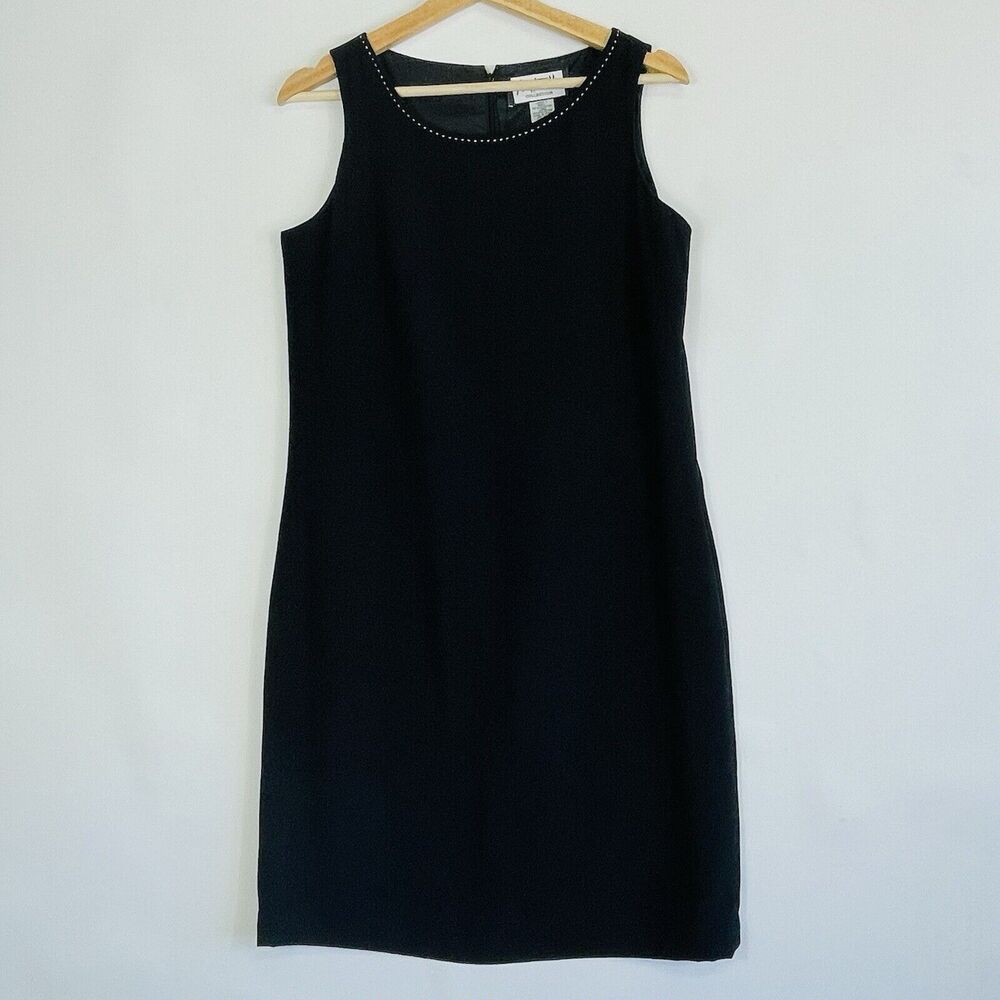 Vtg Mary McFadden Shift Dress Women 8 Black Sleeveless LBD Classic Mid Century‎